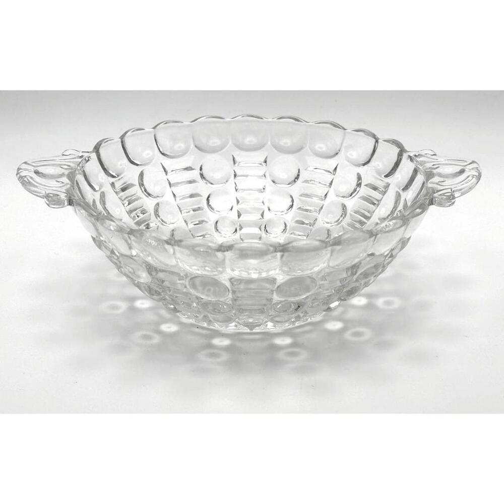 Vintage Indiana Glass Handled Candy Dish Bubbles and Ladders 6"